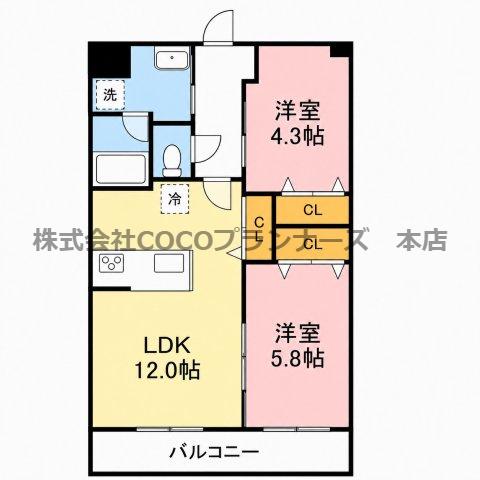 KANNA-KAMUI(2LDK/4階)の間取り写真