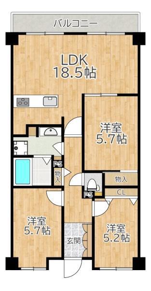 PHOENIX COURT 交野I(3LDK/2階)の間取り写真