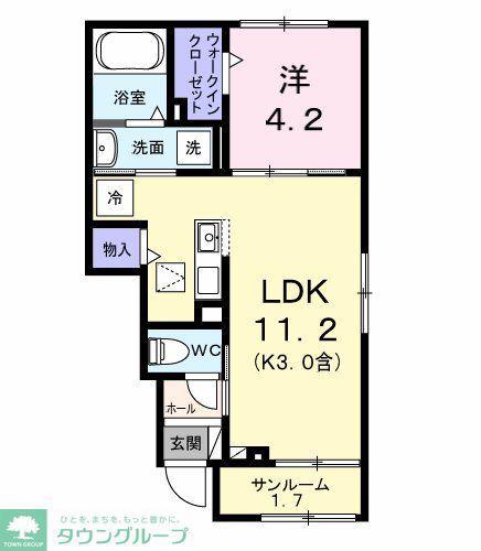 ソフィアツー(1LDK/1階)の間取り写真