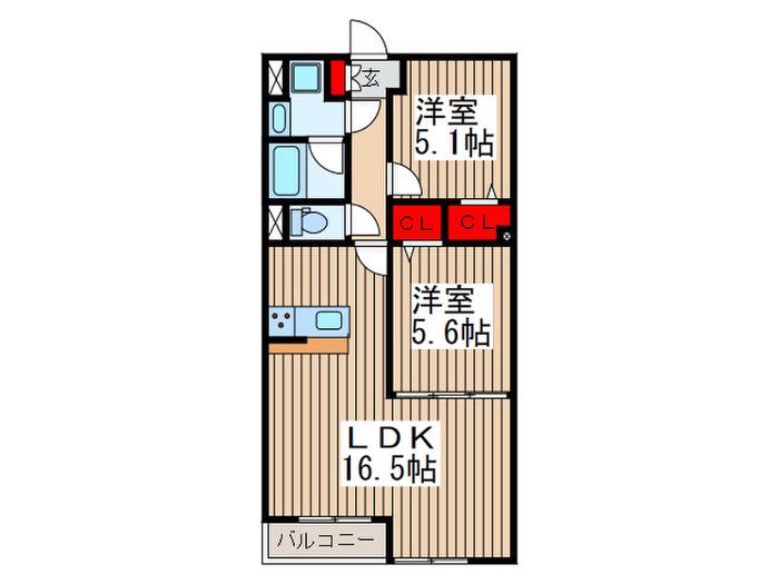 ガラクシー(2LDK/3階)の間取り写真