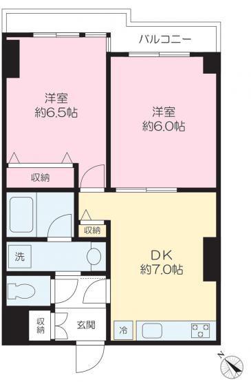 白山麻の実ハイツ(2DK/2階)の間取り写真