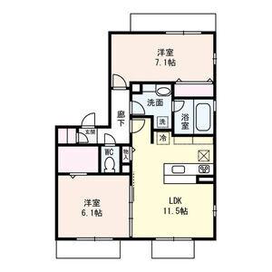 ラヴィべルセタ A棟 A(2LDK/1階)の間取り写真