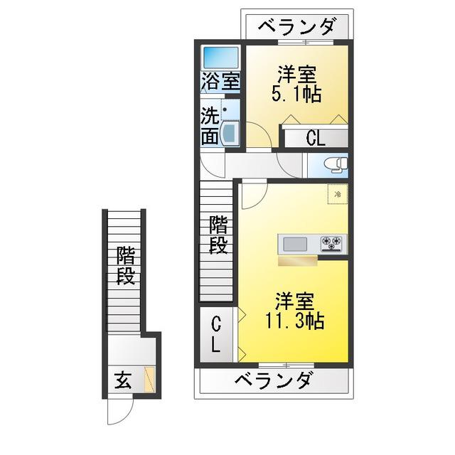 OCEAN 松阪(1LDK/2階)の間取り写真