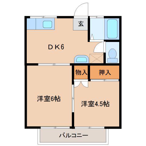 ソシアルユカリ(2DK/2階)の間取り写真