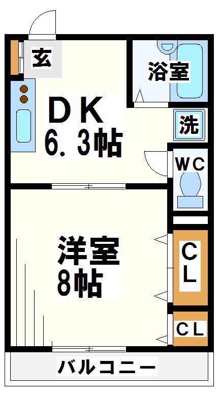 キャピタル調布ヶ丘(1DK/2階)の間取り写真