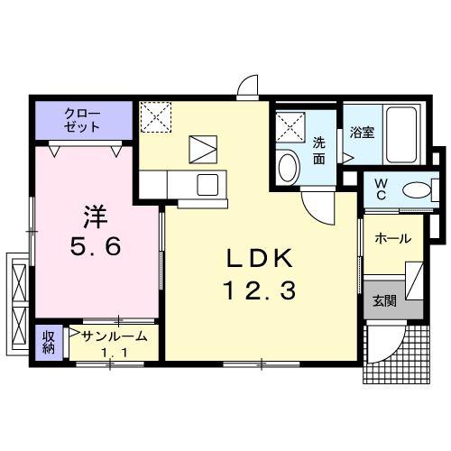 アロンジェ(1LDK/1階)の間取り写真