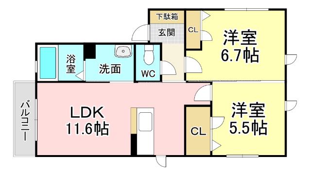 コモド B棟(2LDK/2階)の間取り写真