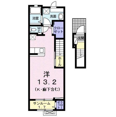 グラン シュヴァリエ 1KTS(ワンルーム/2階)の間取り写真