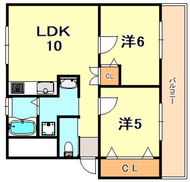高津橋農住団地 A棟(2LDK/3階)の間取り写真