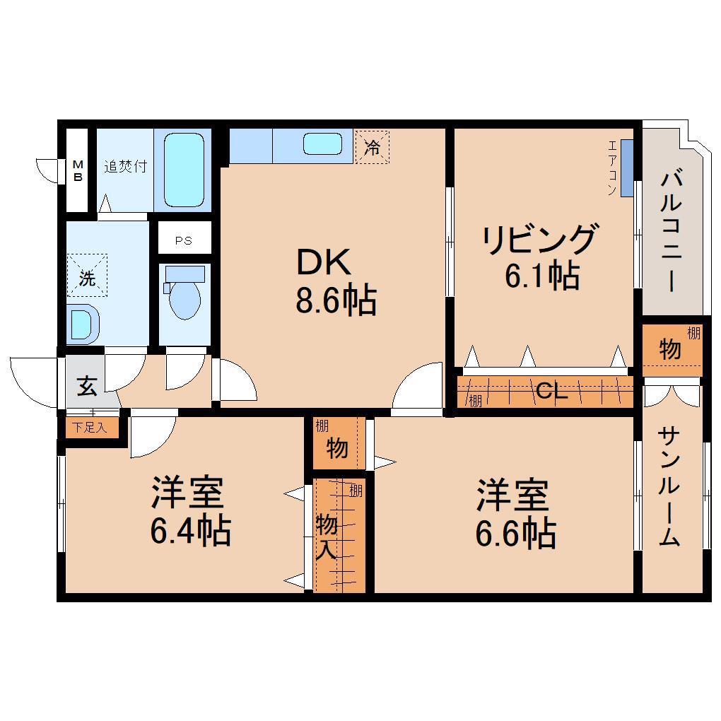 レイクピア符津(2LDK/1階)の間取り写真