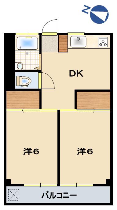 サハラマンション(2DK/6階)の間取り写真