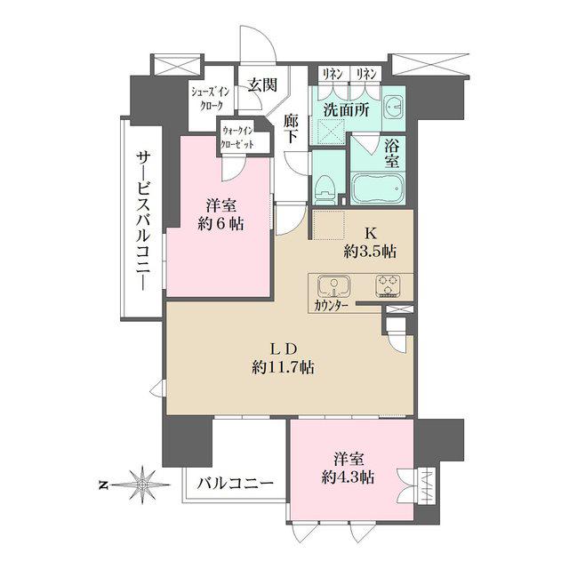 リニアゲートタワー名古屋(2LDK/6階)の間取り写真