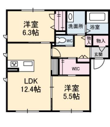 グランマストベレオ林町A・B(2LDK/1階)の間取り写真