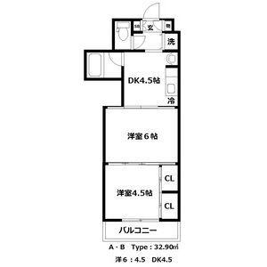 クレスト連坊(2DK/5階)の間取り写真