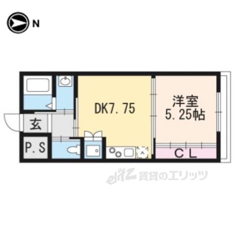 フォルトゥーナ毘沙門町(1DK/1階)の間取り写真