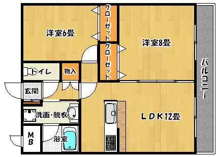 クレインタートル弐番館(2LDK/9階)の間取り写真
