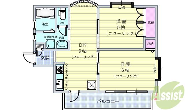 フォーラム豊中・熊野町(2DK/4階)の間取り写真
