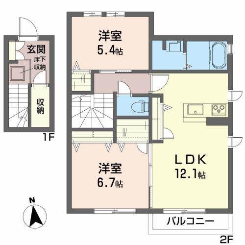 グリーンメゾンニュー大橋B(2LDK/2階)の間取り写真