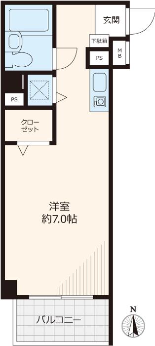 ヒルズ駒場東大前(ワンルーム/7階)の間取り写真