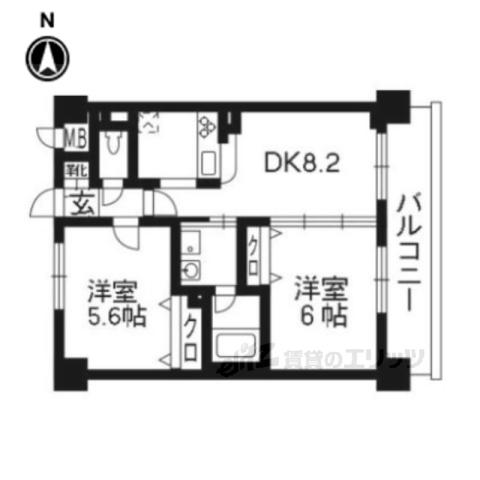エステムプラザ京都河原町通(2DK/2階)の間取り写真