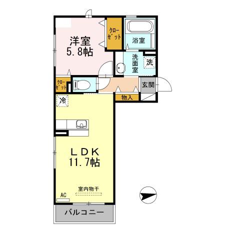 アザックひらた(1LDK/2階)の間取り写真