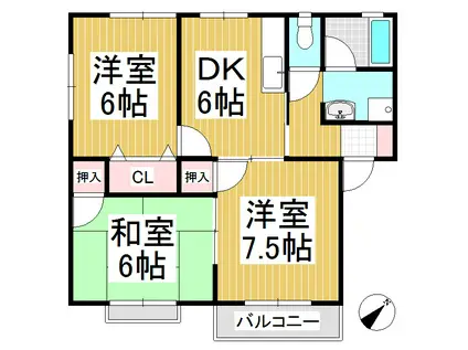 ロイヤルハイツ中井北棟(3DK/2階)の間取り写真