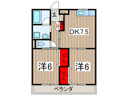 アーネストマンション(2DK/2階)の間取り写真