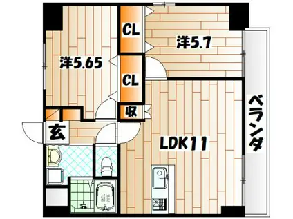 MDIエスポワール桜ヶ丘(2LDK/5階)の間取り写真