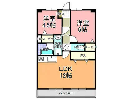 ライオンズマンション水戸新荘(2LDK/7階)の間取り写真