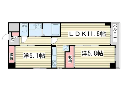 RIVERMOATSHIJO(2LDK/3階)の間取り写真