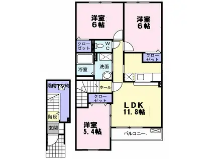 北上市村崎野17地割 築16年(3LDK/2階)の間取り写真