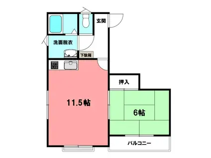 多賀台ヒルズアパート5号棟(1LDK/2階)の間取り写真