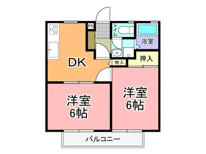 ラークヒルハイツ A棟(2DK/2階)の間取り写真