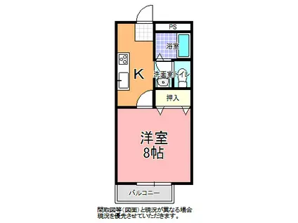 ミナミコーポ B棟(1K/2階)の間取り写真