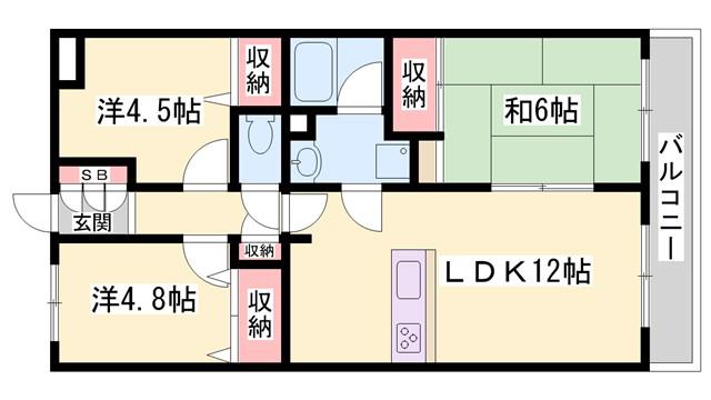 アルコ・ラ・カーサ姫路土山(3LDK/4階)の間取り写真