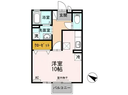 岩輝ハイツ二号館(ワンルーム/1階)の間取り写真