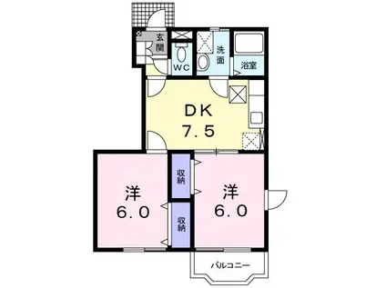 ソレイユ・ルヴァンA(2DK/1階)の間取り写真