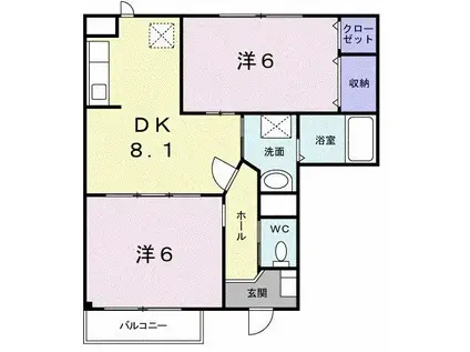 ブロッサムI(2DK/1階)の間取り写真