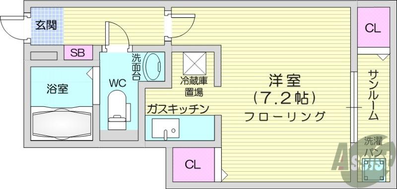 ボヌール(1K/1階)の間取り写真