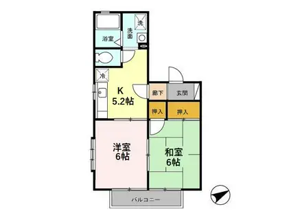 ラフィネ北間(2K/1階)の間取り写真