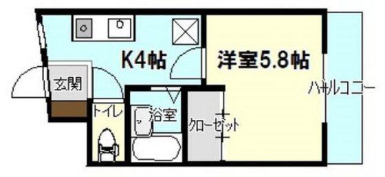 メゾン上安(1K/3階)の間取り写真