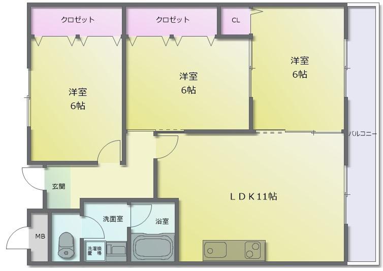 ヴェルドミール山本(3LDK/1階)の間取り写真