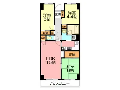 翠峯壱番館(3LDK/4階)の間取り写真