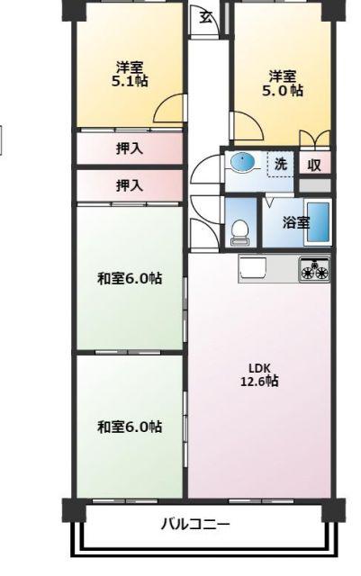 アーネスト能茶山(4LDK/4階)の間取り写真