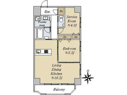 モンテヴェルデ神楽坂弐番館(1SLDK/5階)の間取り写真