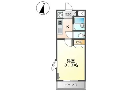 アムールパレスII(1K/1階)の間取り写真