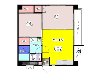 萬平ビル(2DK/5階)の間取り写真