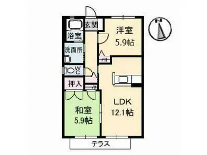 ディアスエイフウ(2LDK/1階)の間取り写真