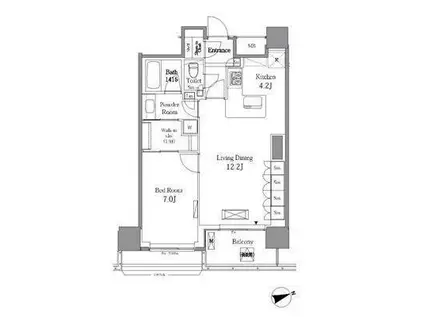 レジディアタワー目黒不動前(1LDK/14階)の間取り写真