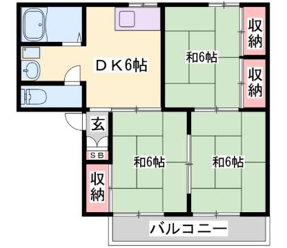 ハイネス北平野 B棟(3DK/1階)の間取り写真